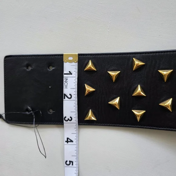 Nwot Saint Laurent Paris Black LeatherBelt w/ Gold Studs Size M Italy